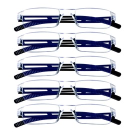 VisionGlobal 5 Pairs Reading Glasses, Blue Light Blocking Glasses, Computer Reading Glasses for Women and Men, Fashion Square Eyewear Frame (Black,+4.00 Magnification)