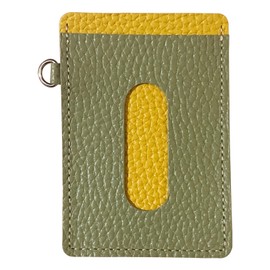 [Acacia Style] Pass Case, Himeji Leather, 2 Pockets, Commuter Pass Case, Bi-Color, Embossed Pattern, Black/Beige, yellow/green