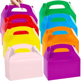 ddseexhe 28 PCS Gable Treat Boxes,Party Favor Rainbow Goodie Gift Boxes,Colored Candy Boxes with Handle,for Birthday,Wedding,Baby Shower,7 Colors,6.3x3.6x3.4Inch