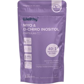 Myo  D-Chiro Inositol 220 Cápsulas. Mezcla Óptima 401, 2400mg Myo Inositol y 60mg D-Chiro Inositol, Ingredientes 100 Naturales, Gluten Free, Sugar