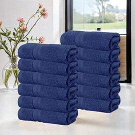 Superior Cotton Face Towel/Washcloth Set, Daily Use, Bathroom, Guest Room, Resort, Spa, Facial, Home, Soft Plush Absorbent Small Towels, Zero Twist, Smart Dry Collection, Set of 12, Navy Blue