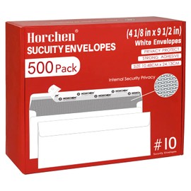 500 Count #10 Security Envelopes,Peel & Seal Windowless Business Envelopes,Security Tint Pattern for Mailing of Checks, Invoices, Documents - 4 1/8 x 9 1/2 Inch - White，Horchen