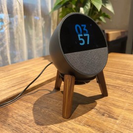 Alloery Desk Stand Compatible for Echo Spot Wood Stand Protect Speaker Sound Better Stable Wooden Mount Holder
