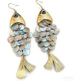 Arete bohemios de pescado para mujer, arete de gota de pescado grueso de oro, arete colgantes de escamas de resina caprichosa, arete bohemios extravagantes para verano, playa, joyera de regalo