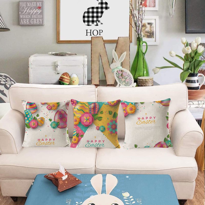 Mecctuck Pack of 4 Easter Cushion Covers, 45 x 45