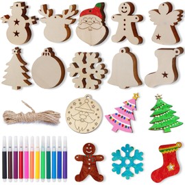 Christmas Crafts,100pcs DIY Wooden Ornaments for Crafts Arts,Stocking Stuffers Gifts for Ages 4 5 6 7 8+ Years Kids Boys Girls-Unfinished Wood Slices with Painting Kit Christmas Ornaments
