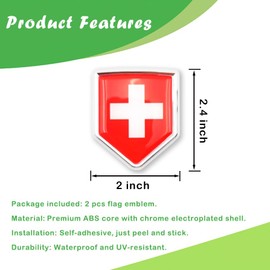 Newperlite Switzerland Flag Decal Sticker Car Emblem Swiss Flag Car Decoration Accessories Chrome Shield for Truck Vehicles Cars, 2 Pack