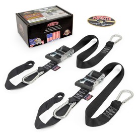 PowerTye 1.5in x 6.5ft Heavy Duty Ratchet Tie-Down Straps with Soft-Tye and Carabiner Hooks - 1,000 lb Working Load Limit / 3,000 lb Breaking Strength - Made in USA - Black/Black Pair