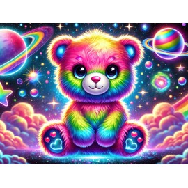 BlissYard Glowing Tapestry Blacklight Teddy Bear UV Reactive Rainbow Tapestry Neon Glow In the Dark Wall Hanging Decoration Kids’Bedroom Living Room Party Backdrop 59X78 inch Photo Shoot Props