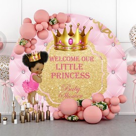 OFILA Welcome Our Little Princess Round Backdrop 6.5FT Gold Crown Pink Circle Background Cover for Photography Birthday Baby Shower Newborn Baby Girl Photo