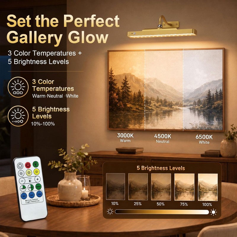 TANBABY Rechargeable Picture Light for Wall, Motion Sensor, Gold, 1