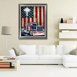 5D Diamond Art Painting by Number Kits Full Drill Truck American Flag Patriotic Diamond Art 16x20 Inch Round Drill Diamond Art Dots for Adults Crafts Cross Stitch Wall Decor