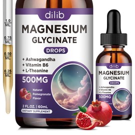 Magnesium Glycinate Liquid Drops 500mg, with Vitamin B6, Ashwagandha, L - Theanine, Chamomile, Magnesium Glycinate Supplement High Absorption for Sleep, Stress, Energy, Mood - Pomegranate Flavor