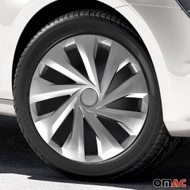 OMAC - ABS Silver Hub Caps 15 Inch Set of 4, Tapas para Rines 15, Premium Wheel Covers 15 Inch, R15 Rim Cover Set, Snap On Durable Car Replacement Exterior Accessories