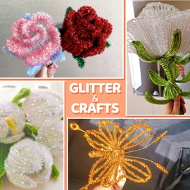 GAGANIU 200pcs Pipe Cleaners, Pipe Cleaners for Crafts, Craft Supplies Chenille Stems for Art&Craft Christmas DIY Projects(12inch*6mm,Green Glitter)