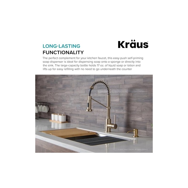 KRAUS Boden Kitchen Soap and Lotion Dispenser in Brushed Brass,