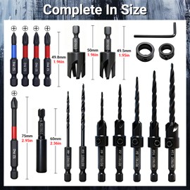 18 PCS Countersink Drill Bit Set, HSS Tapered Drill Bits Counter Sink Drill Bit with 2PCS Wood Plug Cutter 1/4" Hex Shank Quick Change for Woodworking with Storage Box