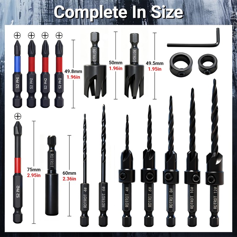 18 PCS Countersink Drill Bit Set, HSS Tapered Drill Bits
