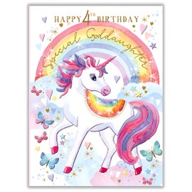Goddaughter 4th Birthday Card - Special Goddaughter - Age 4 - Pretty Unicorn and Rainbow - Made in the UK - Eco-Friendly