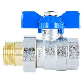 Brass Full Bore Compression Ball Valve, Male X Female Threaded Fitting, with a Blue Butterfly Handle