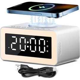 ETITATO Dual Speaker White Noise Sound Machine, Wireless Charging Alarm Clock for Sleeping with 5.3 Bluetooth, Soothing Music, Dimmable Night Light, Sleep Timer, Ideal for Bedroom, Baby & Adults