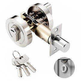 Single Cylinder Deadbolt Round Zinc Alloy Deadbolt Bedroom Door Lock with 3 Keys for 35-50 mm Doors Invisible Modern Internal Door Locks Front Door Entrance Door Passage Door Bedroom Door Silver