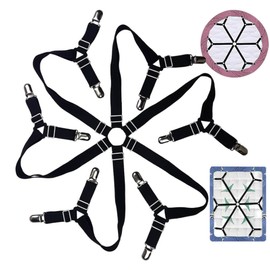 Adjustable 6 Sides Fitted Bed Sheet Clips, Sheet Holder Straps with 12 Clips, Elastic Sheet Fasteners Suspenders for Round and Square Mattress, Keeping Your Sheets in Place