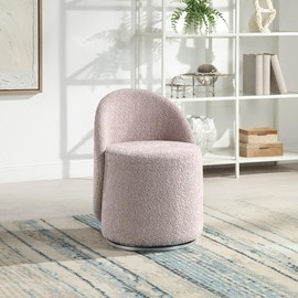 OSP Home Furnishings Lystra Swivel Barrel Vanity Chair with Textured Boucle Fabric, Dusty Rose