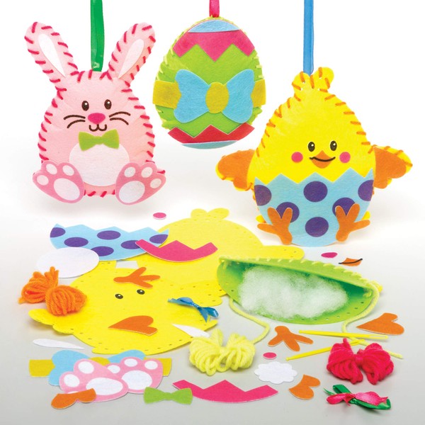 Baker Ross Easter Sewing Decorations - Pack of 3, Sewing Kits for Kids (AX798)