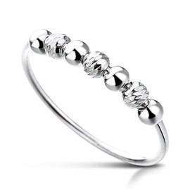 YUFFQOPC Anxiety Ring Silver 925 Spinner Bead Rings Anxiety Ring Sterling Silver Fidget Stress Ring for Anxiety Fidget Stacking Ring Stress Band, Silver