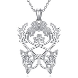 LEECCI Scottish Thistle Necklace 925 Sterling Silver Celtic Knot Butterfly Scotland Thistle Flower Pendant Necklace Jewelry Gifts for Women
