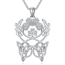 LEECCI Scottish Thistle Necklace 925 Sterling Silver Celtic Knot Butterfly Scotland Thistle Flower Pendant Necklace Jewelry Gifts for Women