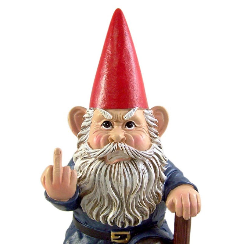 DWK Small Angry Garden Gnome with Shovel Figurine, 9 Inches