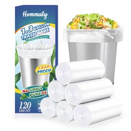 Hommaly 1.3 Gallon 120 pcs (1.2-1.3 Gal) Small Clear Trash Bags, Strong 1.2 Gallon 1.3 Gallon Garbage Bags, Bathroom Trash Can Bin Liners,Mini Bags Waste Basket Liner,Fit 5-6 Liter, 1-1.3 Gal (1.3C120)