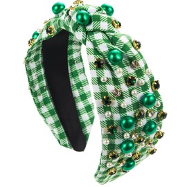 Amazleer St.Patrick's Day Headband for Women Green Shamrock Knotted Headbands Rhinestone Crystal Lucky Embellished Wide Top Knot Headbands St.Patrick's Day Accessories Gifts (Green, Onesize)