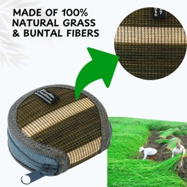 Handmade Coin Bag – Woven Coin Case Pouch for Men & Women | Handmade Wallet, Change Pouch, Small Zipper Wallet | Made from Natural Grasses & Buntal Fibers (Gray & Natural)