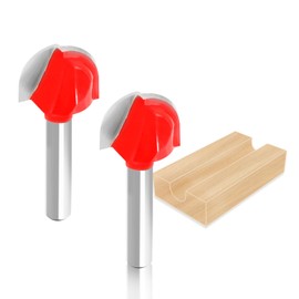 Aopin Core Box Router Bit 7/8" Cutting Dia 1/4" Shank Dia Double Flute Round Nose Tipped Round Groove Router Bit, Carbide, Black, Silver, 2Pcs