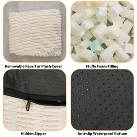 Round Stuffed Pouf Ottoman for Foot Rest, Storage Ottoman Pouf Foot Stool Cushion, Faux Fur Poufs with Foam Chunk Filling, 26 X 18 Inch Floor Chair for Living Room Bedroom Home Decor, Beige