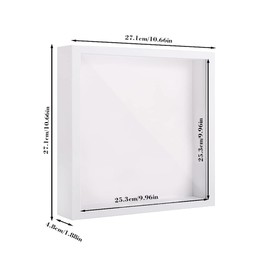 3D Shadow Box, 25x25cm White Picture Frame, Deep Frame Display Box Wooden Deep Box Square Photo Frames Desktop or Wall Hanging for Medal Flower & Crafts Display