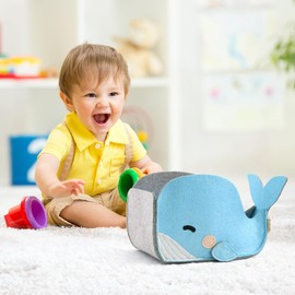 Lucky Sign - Storage Box Children's Toy Box Made of Felt Foldable for Boys and Girls Toy Organiser, 26 x 14 x 19 cm, Baby Whale
