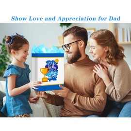 FaCraft Fathers Day Gift Bag - 13" Large Happy Fathers Day Gift Bag with Tissue Paper and Handle Best Dad Ever Wrapping Paper Bags for Dad Daddy Stepdad Grandfather Husband Daddy to Be