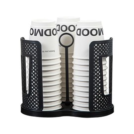 SKTMH Rotating Paper Cup Dispenser & Lid Holder Organizer with 3 Compartments, Black, Plastic, Countertop Cup Organizer, 22.5*19.5 cm/8.86*7.68 inch, Perfect for Offices, Break Rooms, Cafes, Home Use