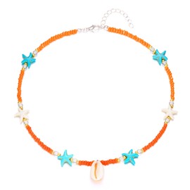 Pingyongchang Bohemian colorful beaded shell necklace, beach summer necklace orange