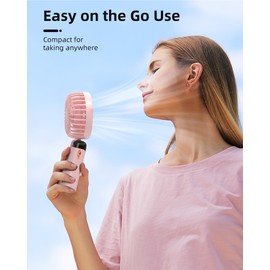 Koonie Portable Handheld Fan, Battery Operated Fan with Base, 8 Hours, Digital Display, 5 Speeds, 90° Ajustable, Rechargeable Mini Fan for Outdoor Indoor Pink