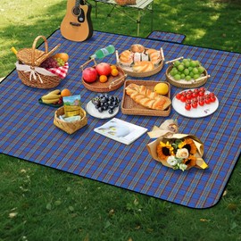 Alaoo Picnic Blanket, 200 x 200 cm, Beach Picnic Blanket, Waterproof, Portable, Foldable, Large Beach Mat, Washable Picnic Blankets for 3-4 for Outdoor, Camping, Beach, Park, Picnic (Blue Stripes)
