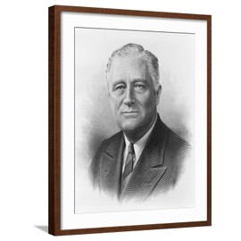 ART.COM Wall Photo President Franklin Roosevelt in a Engraved Portrait by the Bureau of Printing and Engraving on Brown Frame, 23" x 29"