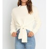 Okiwam Women's Long Sleeve Cropped Sweaters Casual Knit Pullover Tie