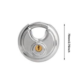 Padlock with 2 Keys Disc Lock Stainless Steel 70 mm Weatherproof Round Hanging Lock Heavy Duty for Warehouse, Containers, Garages, Gates, Sheds