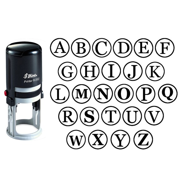 Custom A-Z Alphabet Stamp in Black Ink Monogram Round Rubber