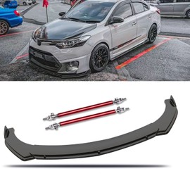 DREAMIZER Spoiler Air Chin Front Bumper Lip Sturt Rod 10"-13"(Red) Splitter Body Kit Compatible with 3 5 Series Focus Civic Corolla Accord Camaro - Black A